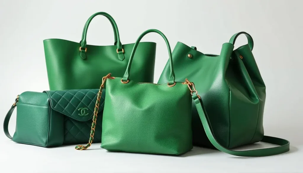 A high-quality, fashionable collection of trendy green handbags