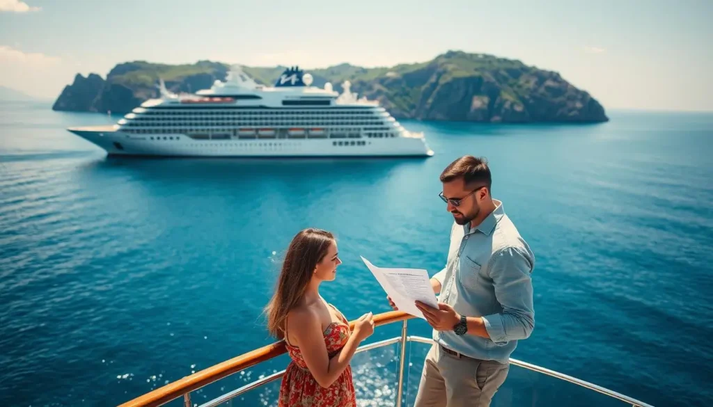 A luxurious cruise ship gliding across azure waters