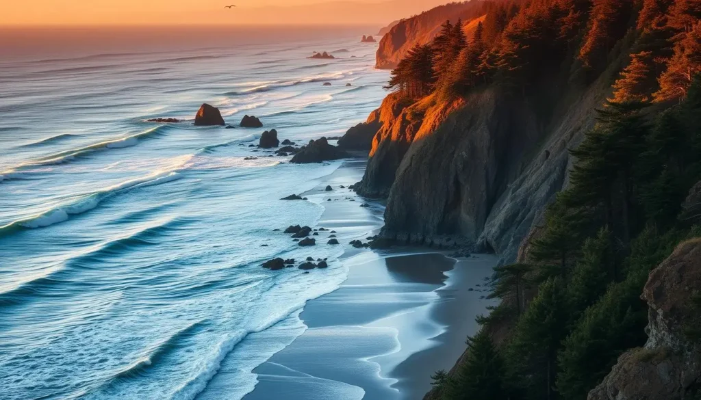 Breathtaking Oregon coast in golden hour