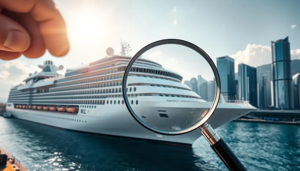 Dramatic wide-angle view of a luxurious cruise ship