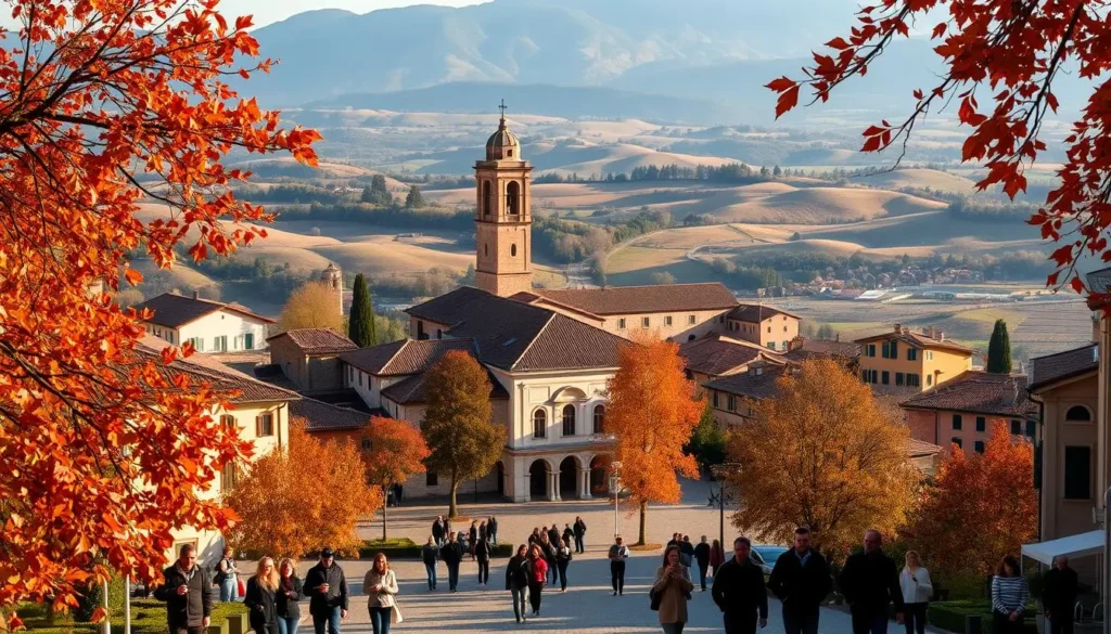 Italian town nestled in the autumn foliage