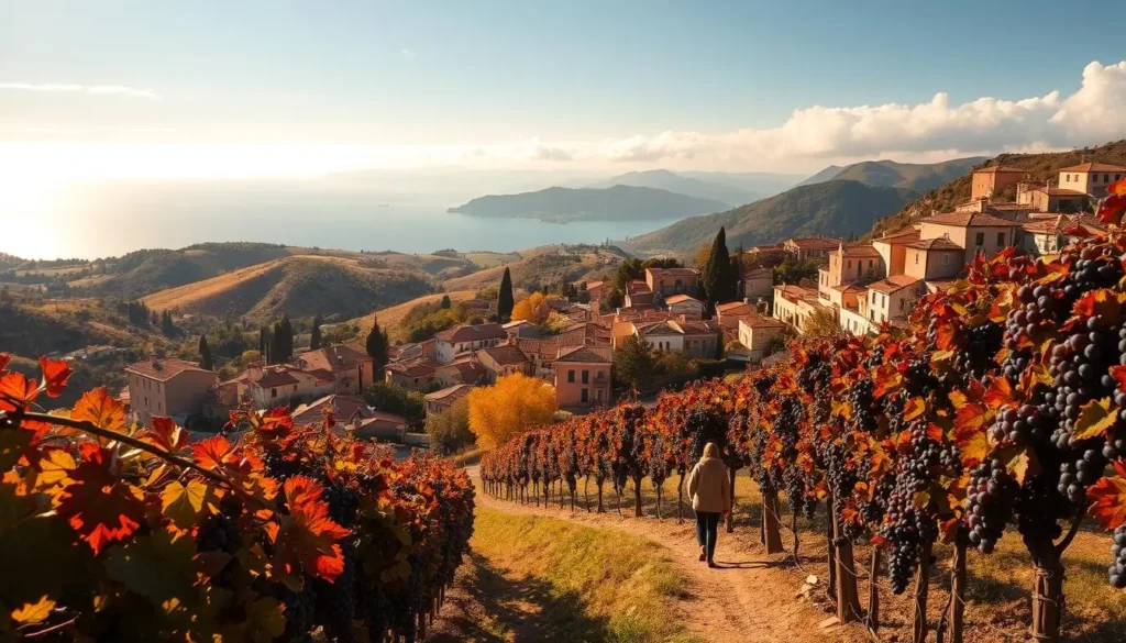 A sun-drenched Spanish village nestled in rolling hills