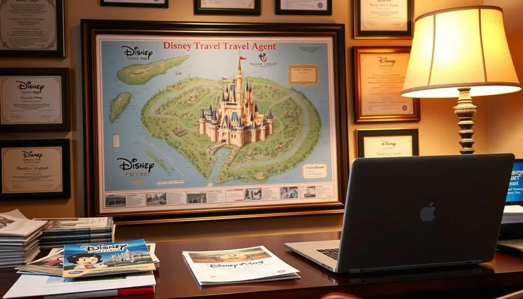 A professional Disney travel agent's desk