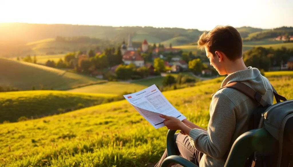 studying a travel insurance Moldova document intently.