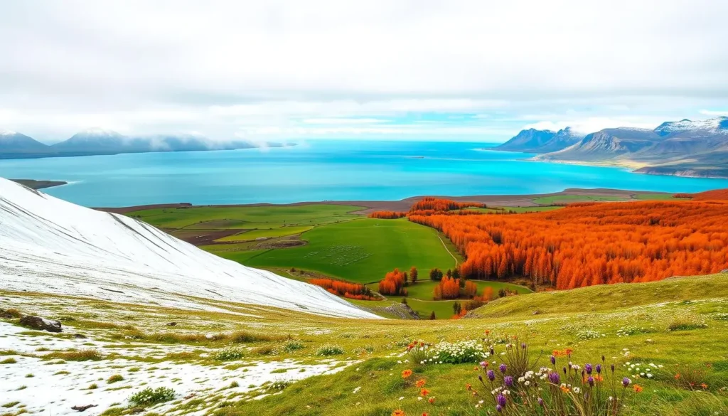 A sweeping landscape of Iceland's four seasons