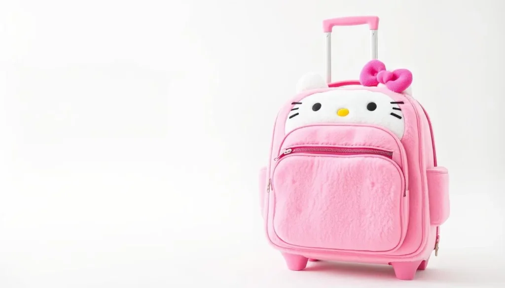 Hello Kitty travel bag is crafted from a soft, plush material in a pastel pink hue