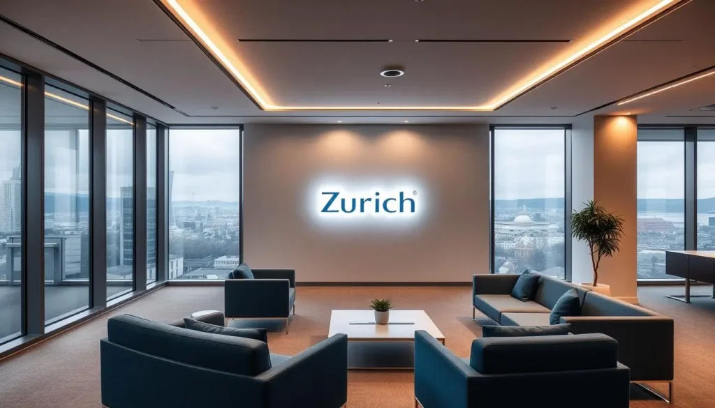 A professional, modern office with The Zurich Insurance logo