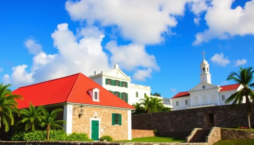 A picturesque scene of historical landmarks in StThomas