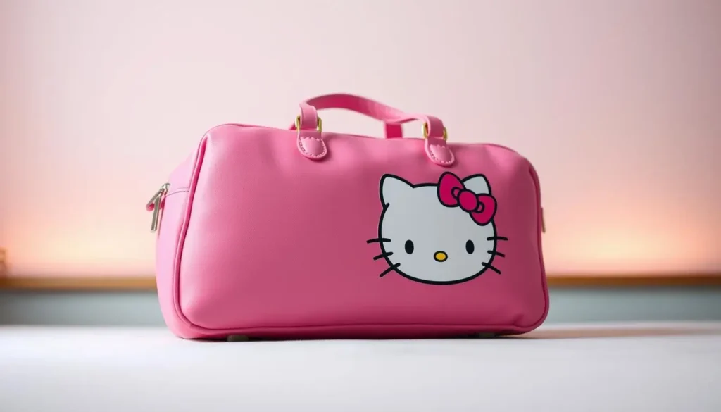 A whimsical and vibrant Hello Kitty duffle bag