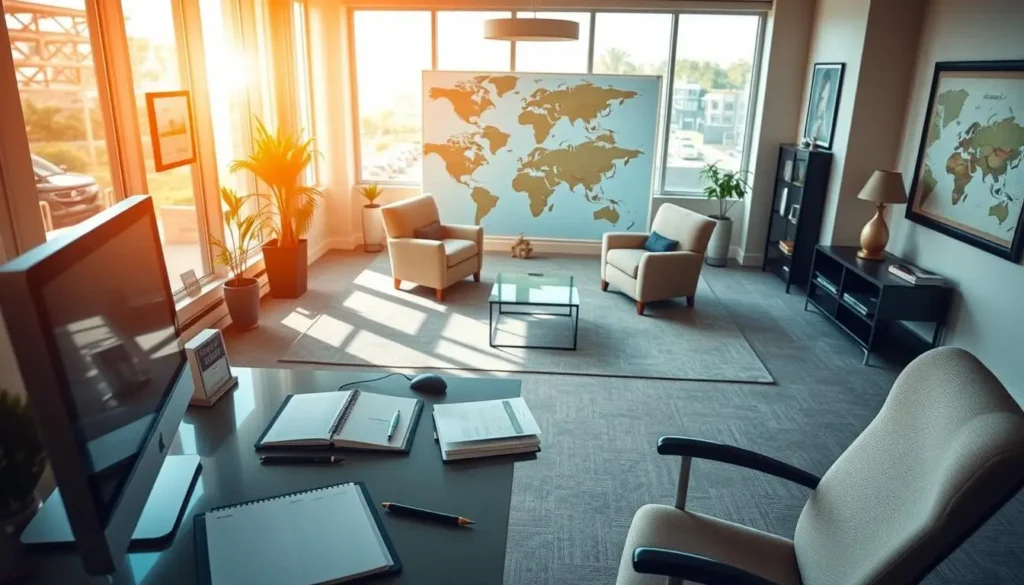 A serene and inviting Disney travel agent workspace
