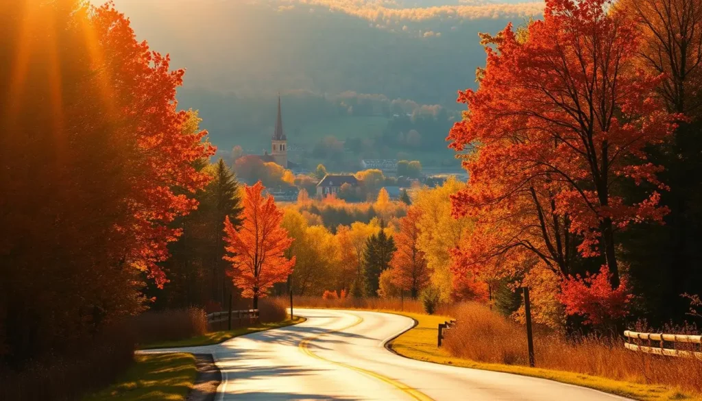 A scenic autumn landscape in the US during the month of November.